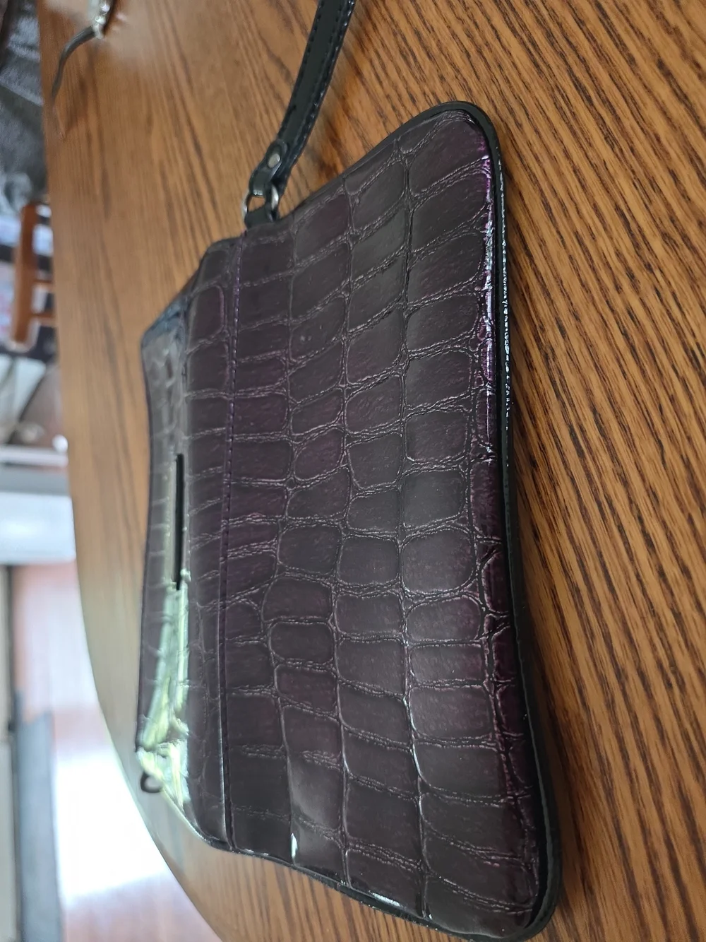 Simply Vera Vera Wang Purple Patent Leather Croc-Embossed Fold Zippered Wristlet